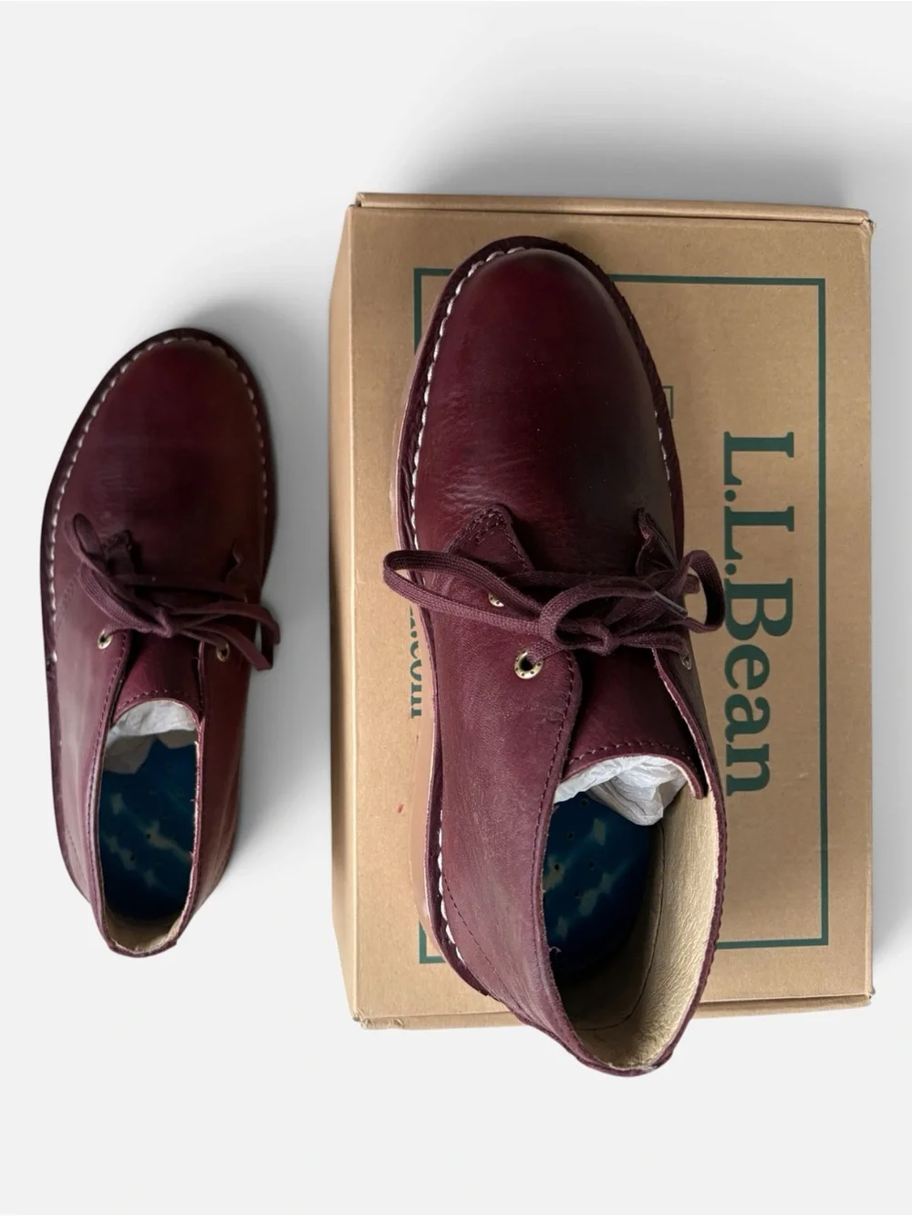 L.L.Bean 7.5M Women’s Burgundy Leather Chukka Ankle Boots Lace-Up – New w Box